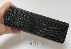 Vintage Maori Tiki Handcarved Wooden Feather Trinket Box New Zealand