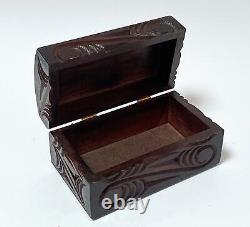 Vintage Maori Tiki Handcarved Wooden Feather Trinket Box New Zealand