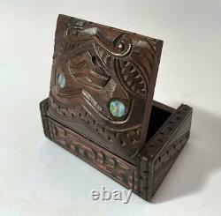 Vintage Maori Tiki Handcarved Wooden Feather Trinket Box New Zealand Tribal