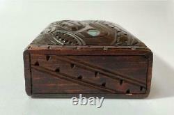 Vintage Maori Tiki Handcarved Wooden Feather Trinket Box New Zealand Tribal