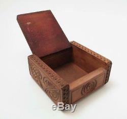 Vintage Maori Tiki Handcarved Wooden Feather Trinket Box New Zealand Tribal #1