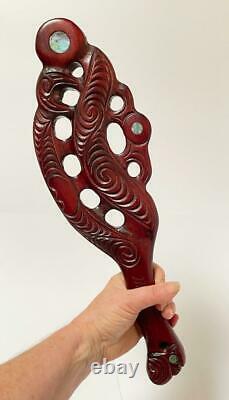 Vintage Maori Tiki Handcarved Wooden Maripi Patu War Club By Mulcahy New Zealand