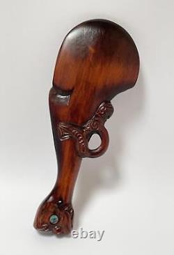 Vintage Maori Tiki Handcarved Wooden Patu War Club New Zealand Tribal Paua Shell