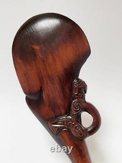 Vintage Maori Tiki Handcarved Wooden Patu War Club New Zealand Tribal Paua Shell