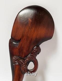 Vintage Maori Tiki Handcarved Wooden Patu War Club New Zealand Tribal Paua Shell