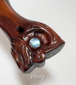 Vintage Maori Tiki Handcarved Wooden Patu War Club New Zealand Tribal Paua Shell