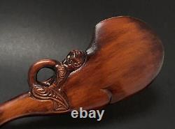 Vintage Maori Tiki Handcarved Wooden Patu War Club New Zealand Tribal Paua Shell