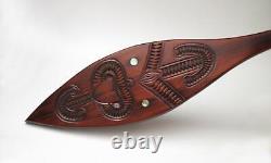 Vintage Maori Tiki Hoe Dance Paddle Hand Carved Wooden New Zealand Tribal Art