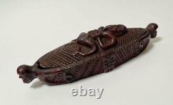Vintage Maori Tiki Resin Feather Box By Parua Studios New Zealand With Label