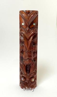 Vintage Maori Tiki Totem Figure Hand Carved Wood Wall Hanging New Zealand Tribal