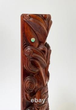 Vintage Maori Tiki Totem Figure Hand Carved Wood Wall Hanging New Zealand Tribal