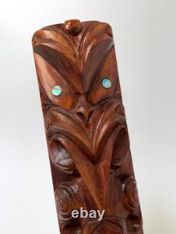 Vintage Maori Tiki Totem Figure Hand Carved Wood Wall Hanging New Zealand Tribal