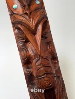 Vintage Maori Tiki Totem Figure Hand Carved Wood Wall Hanging New Zealand Tribal