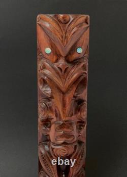 Vintage Maori Tiki Totem Figure Hand Carved Wood Wall Hanging New Zealand Tribal