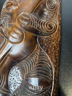 Vintage Maori Tiki Totem Figure Hand Carved Wood Wall Hanging New Zealand Tribal