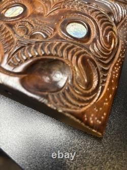 Vintage Maori Tiki Totem Figure Hand Carved Wood Wall Hanging New Zealand Tribal