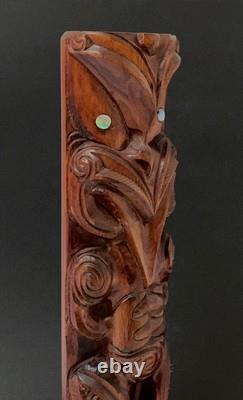 Vintage Maori Tiki Totem Figure Hand Carved Wood Wall Hanging New Zealand Tribal