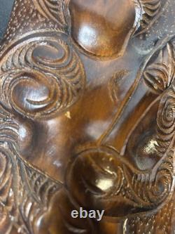 Vintage Maori Tiki Totem Figure Hand Carved Wood Wall Hanging New Zealand Tribal