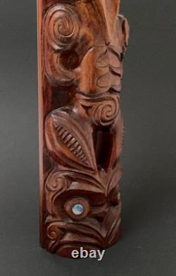 Vintage Maori Tiki Totem Figure Hand Carved Wood Wall Hanging New Zealand Tribal