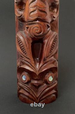 Vintage Maori Tiki Totem Figure Hand Carved Wood Wall Hanging New Zealand Tribal