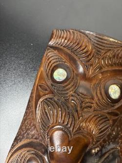 Vintage Maori Tiki Totem Figure Hand Carved Wood Wall Hanging New Zealand Tribal