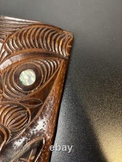 Vintage Maori Tiki Totem Figure Hand Carved Wood Wall Hanging New Zealand Tribal
