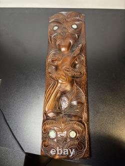 Vintage Maori Tiki Totem Figure Hand Carved Wood Wall Hanging New Zealand Tribal