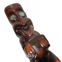 Vintage Maori Tiki Wood Carving Mesmerizing Paua Shell Eyes & A Lotta Tongue Ex