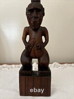 Vintage Maori Tribal Warrior Statue, New Zealand Ta Moka Face Hand Carved