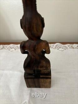 Vintage Maori Tribal Warrior Statue, New Zealand Ta Moka Face Hand Carved