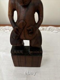 Vintage Maori Tribal Warrior Statue, New Zealand Ta Moka Face Hand Carved