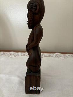 Vintage Maori Tribal Warrior Statue, New Zealand Ta Moka Face Hand Carved