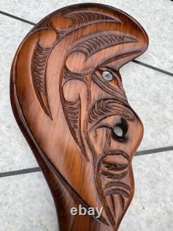 Vintage Maori Wahaika Club 12 Carved Wood with Paua Shell Inlay New Zealand