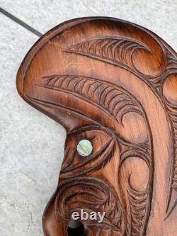Vintage Maori Wahaika Club 12 Carved Wood with Paua Shell Inlay New Zealand