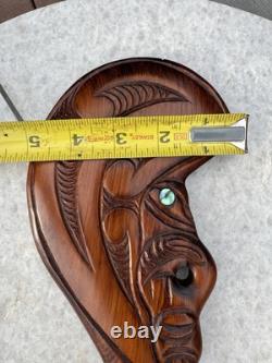 Vintage Maori Wahaika Club 12 Carved Wood with Paua Shell Inlay New Zealand