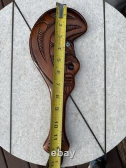 Vintage Maori Wahaika Club 12 Carved Wood with Paua Shell Inlay New Zealand