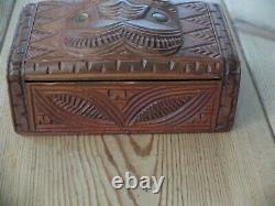 Vintage Maori carved tiki box with shell eyes