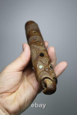 Vintage Mid 20th Century New Zealand Maori Carved Wood Nose Flute Pacific Tribal