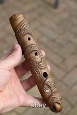 Vintage Mid 20th Century New Zealand Maori Carved Wood Nose Flute Pacific Tribal