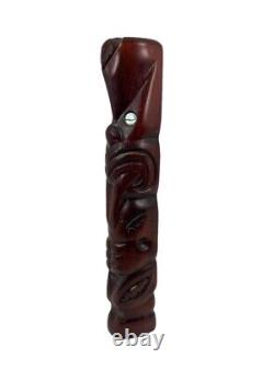 Vintage Mid Century Hand Carved Wood Totem Maori Tiki Signed New Zealand