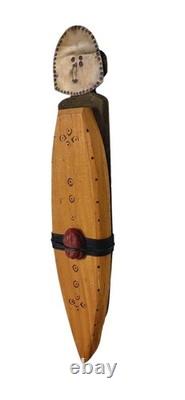 Vintage New Zealand Indigenous Wood Clay Metal Folk Art Wall Hanging 15