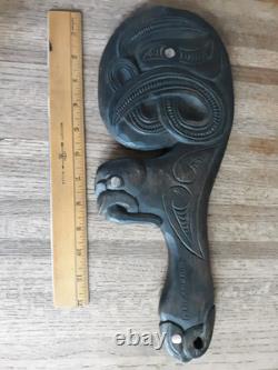 Vintage New Zealand Maori Carved Wood War Club Paddle Created By K Hakaraia