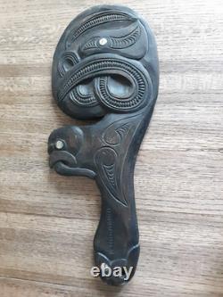 Vintage New Zealand Maori Carved Wood War Club Paddle Created By K Hakaraia