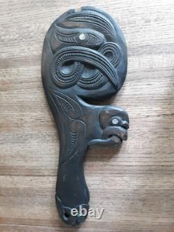 Vintage New Zealand Maori Carved Wood War Club Paddle Created By K Hakaraia