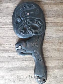 Vintage New Zealand Maori Carved Wood War Club Paddle Created By K Hakaraia