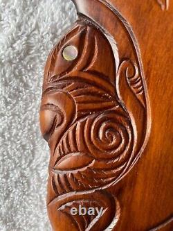 Vintage New Zealand Maori Hand-Carved War Club with Paua Shells, 16 x 5