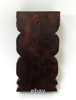 Vintage New Zealand Maori Tiki Figure Hand Carved Wood Signed Tatau Tatau