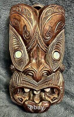 Vintage New Zealand Maori Wall Mask Koruru Tattoed 9.75