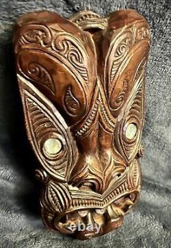 Vintage New Zealand Maori Wall Mask Koruru Tattoed 9.75