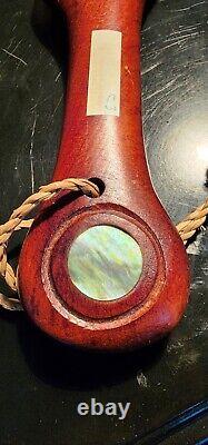 Vintage New Zealand Maori War Club Hand Carved Wood Paua Shell Accents